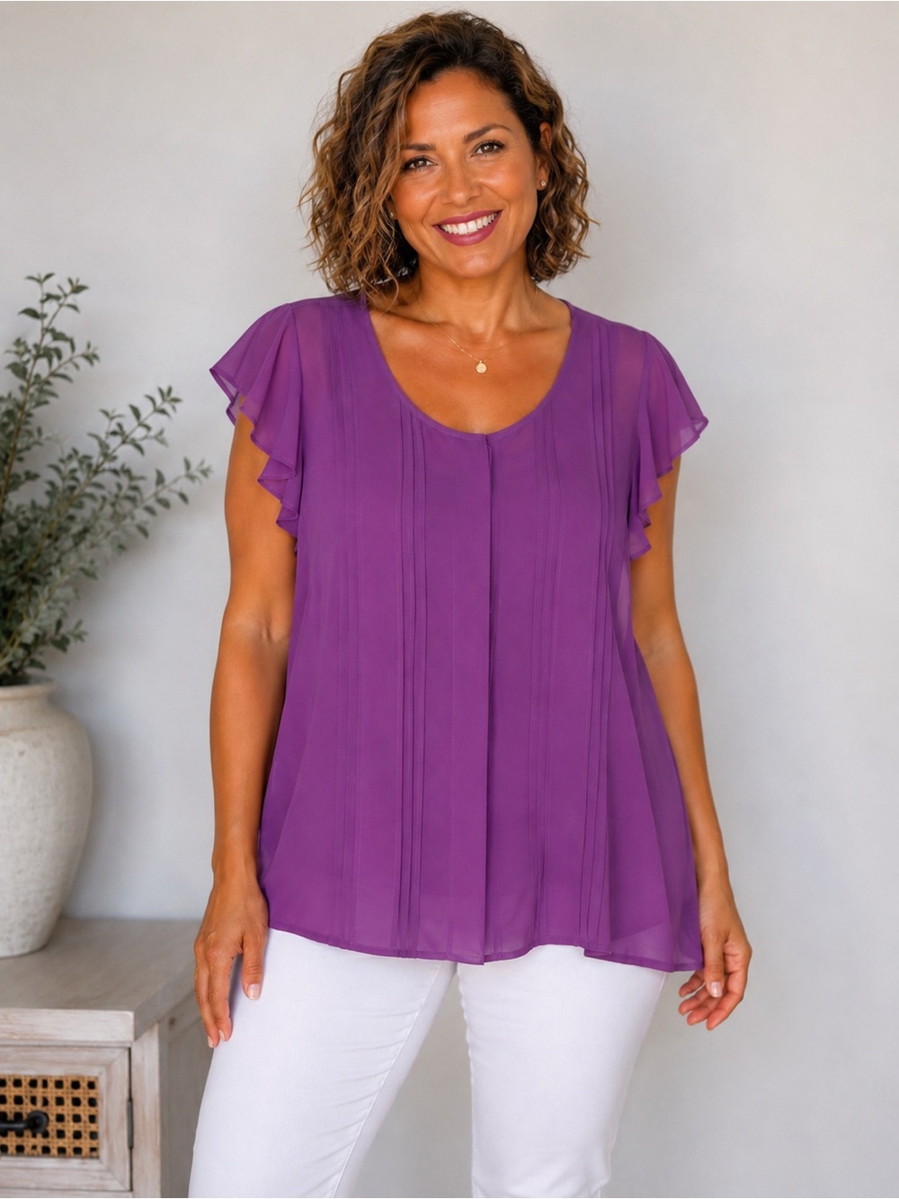 Worthington Purple Women’s Ruffle Sleeve Blouse Petite Large